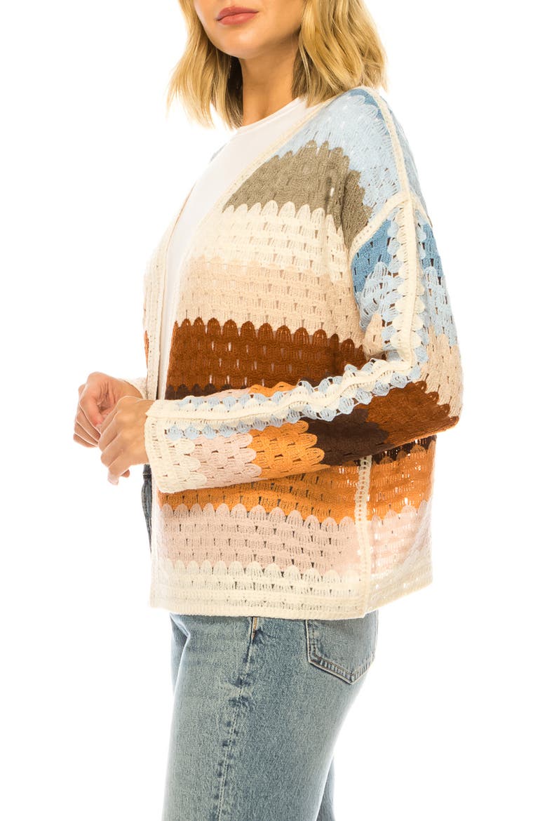 Stripe Crochet Open Front Cardigan, Alternate, color, NATURAL