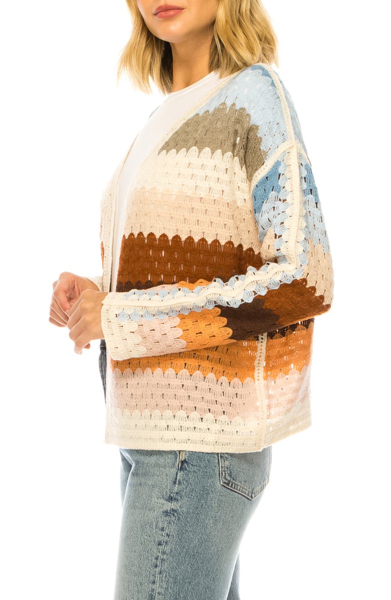 A COLLECTIVE STORY Stripe Crochet Open Front Cardigan, Alternate, color, Natural