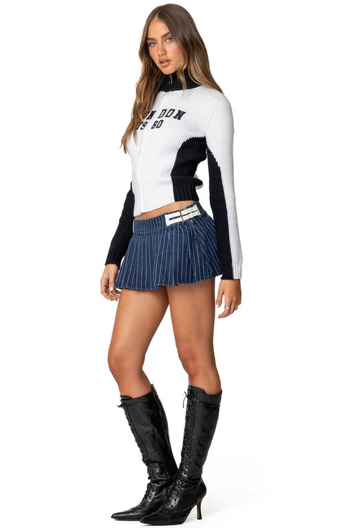 Edikted London High Neck Cardigan In Navy-and-white