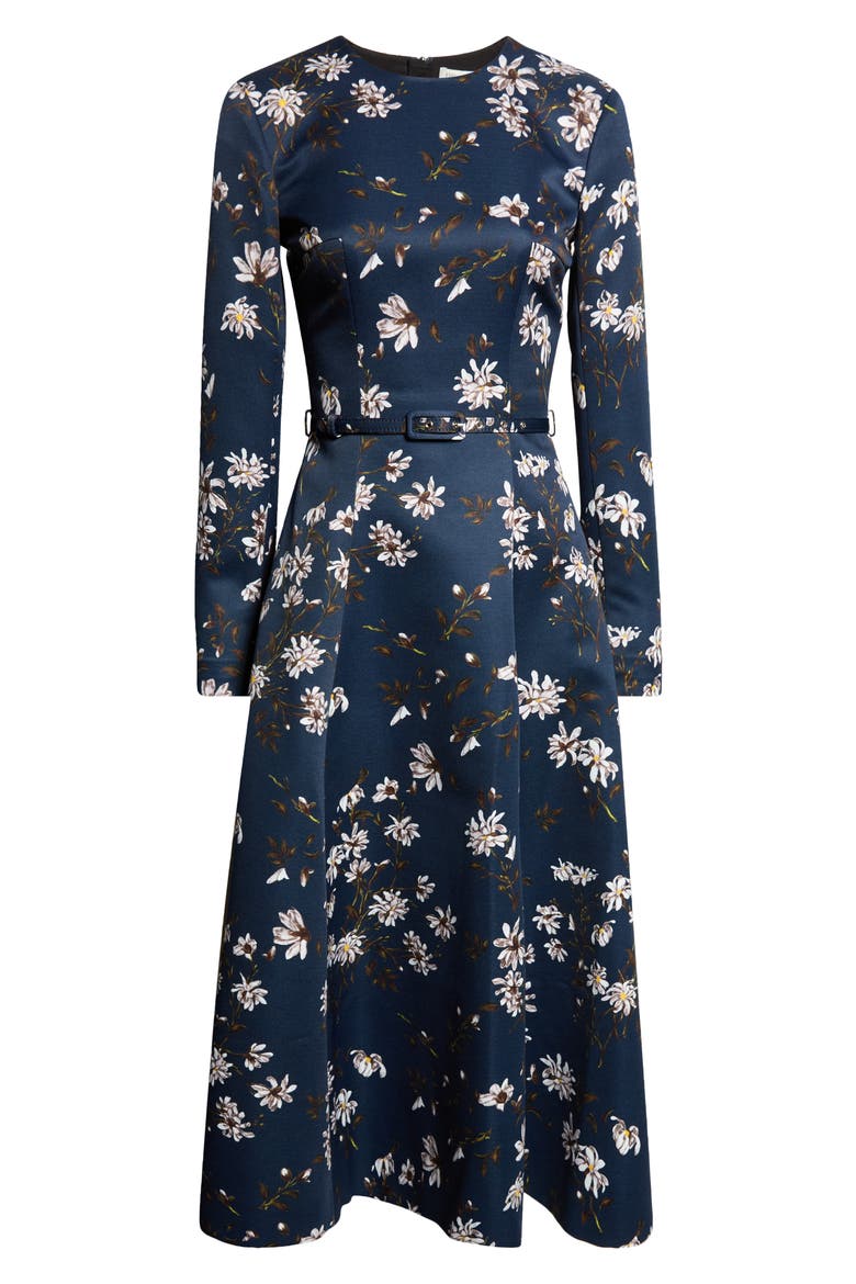 Capucine Floral Print Long Sleeve Belted Satin Midi Dress, Alternate, color, MAGNOLIA PRINT - MIDNIGHT