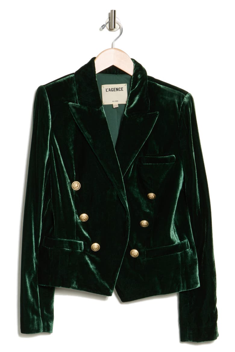 Brooke Double Breasted Velvet Blazer, Alternate, color, FOREST GREEN