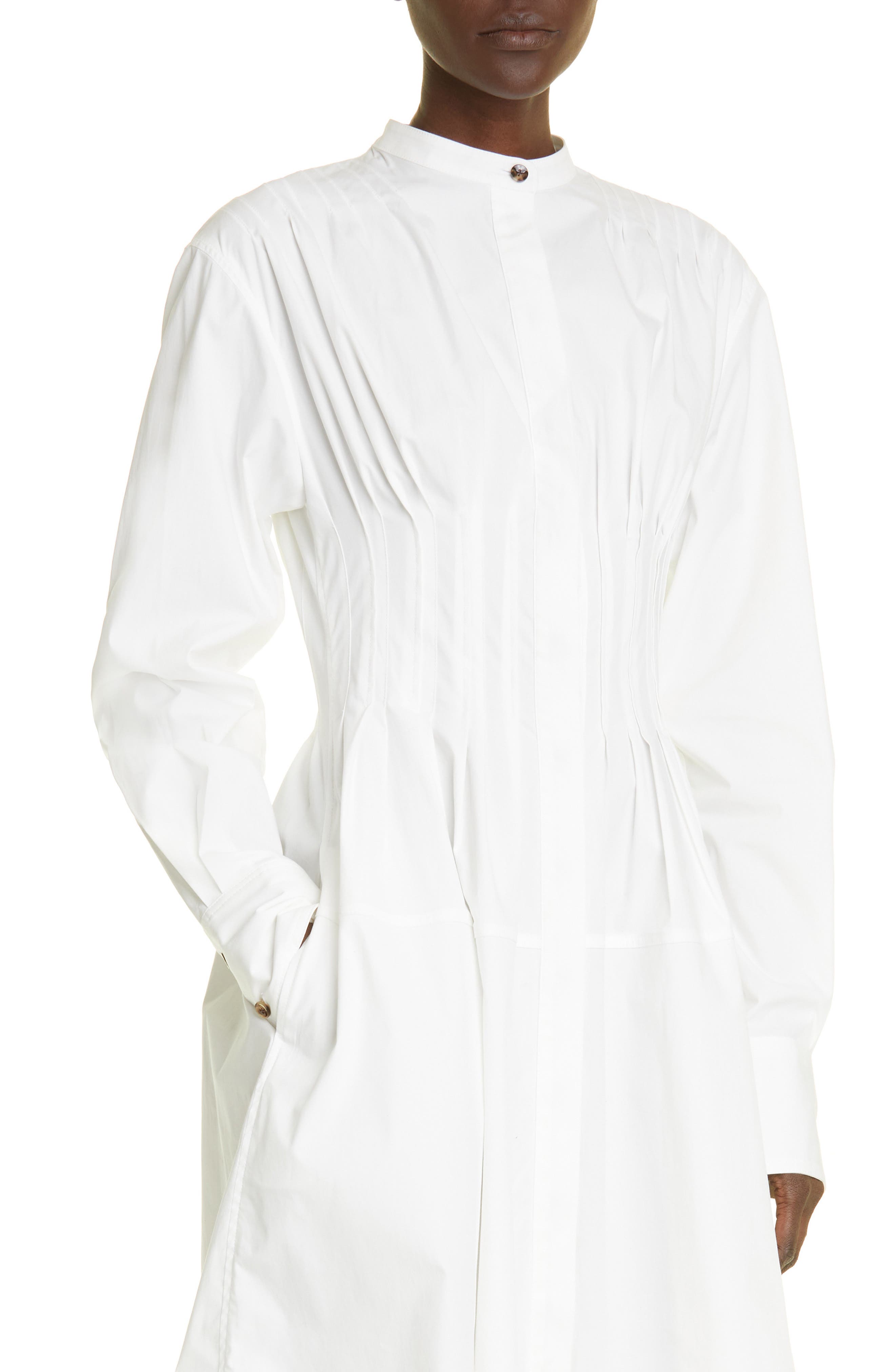 Proenza Schouler Pleated Long Sleeve Poplin Midi Dress (Women ...