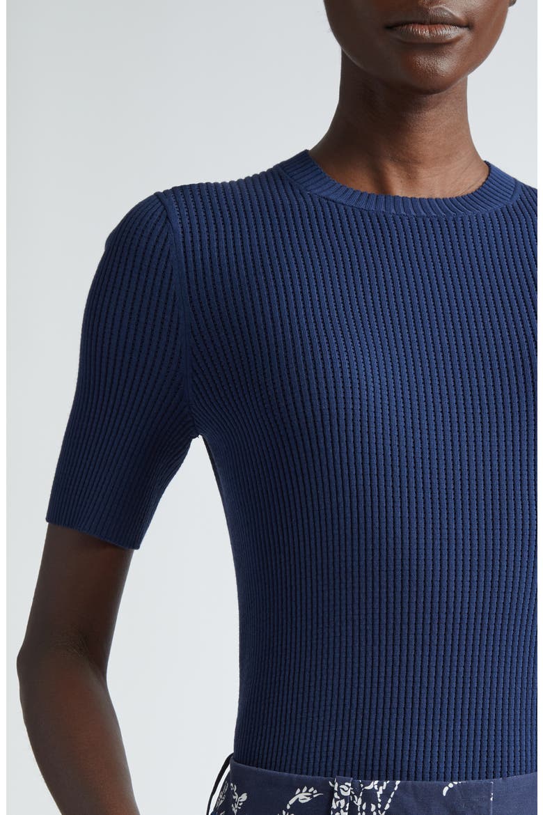 Short Sleeve Pointelle Rib Sweater, Alternate, color, MIDNIGHT BLUE