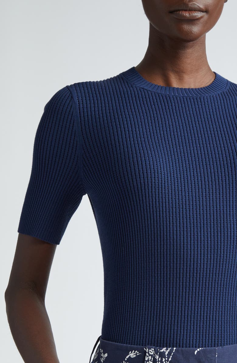 Lafayette 148 New York Short Sleeve Pointelle Rib Sweater, Alternate, color, 