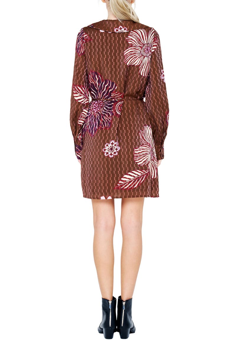 Willow Print Tie Waist Long Sleeve Dress, Alternate, color, BROWN MULTI