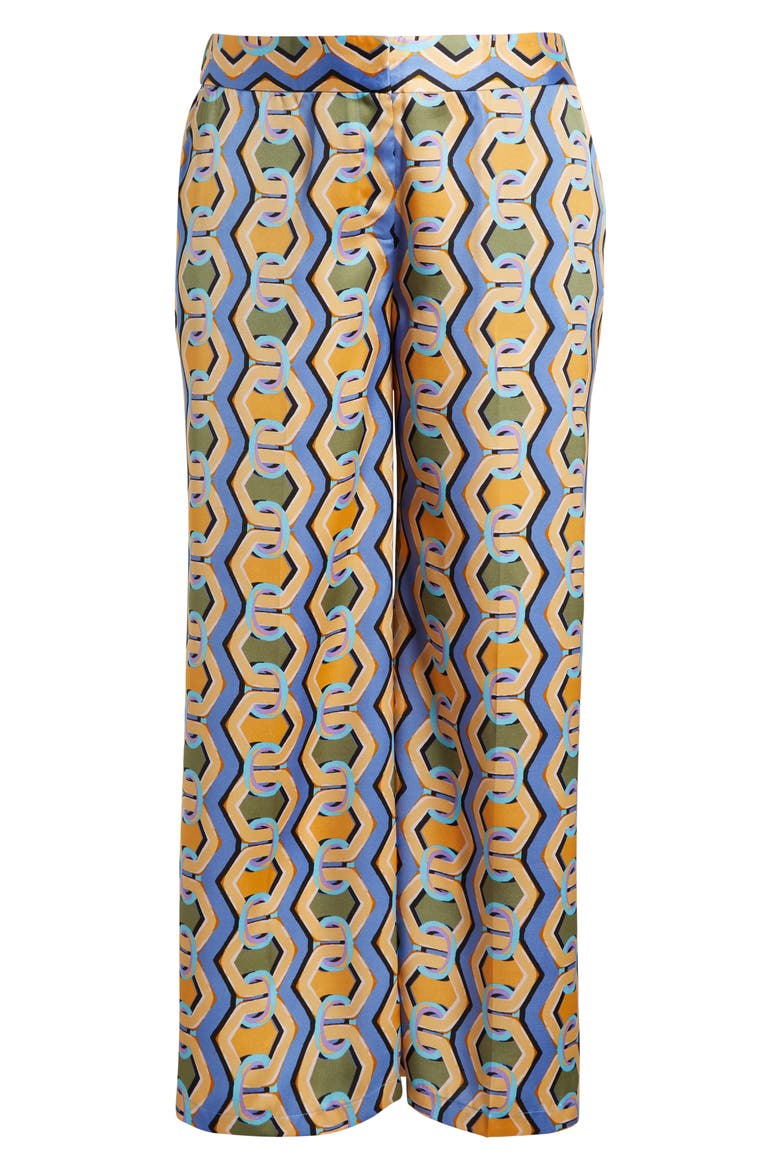 Geo Print Satin Wide Leg Pants, Alternate, color, BLUE CHAINS