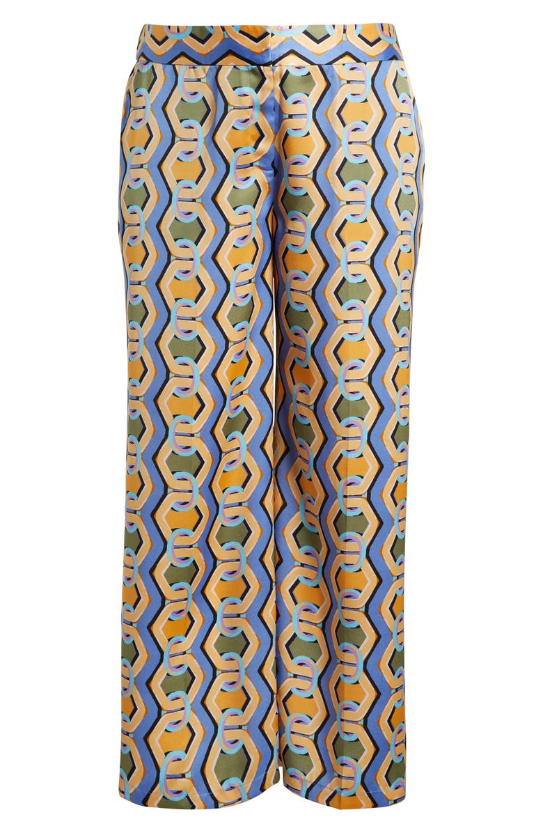Tahari ASL Geo Print Satin Wide Leg Pants, Alternate, color, Blue Chains