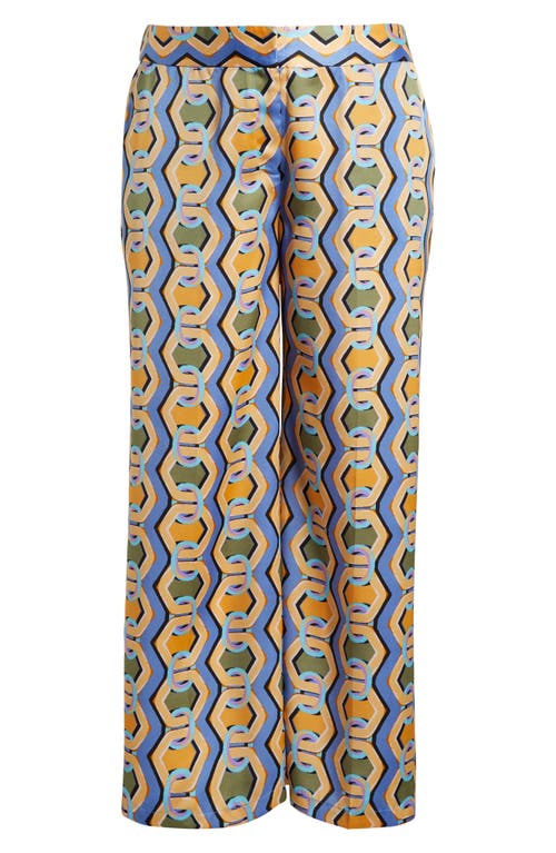 Tahari Asl Geo Print Wide Leg Satin Pants In Multi