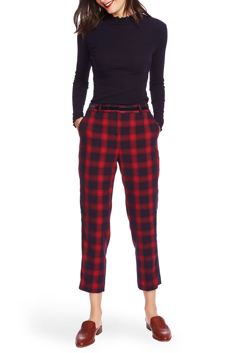 Velvet Stripe Shadow Plaid Crop Pants, Alternate, color, BLUE NIGHT