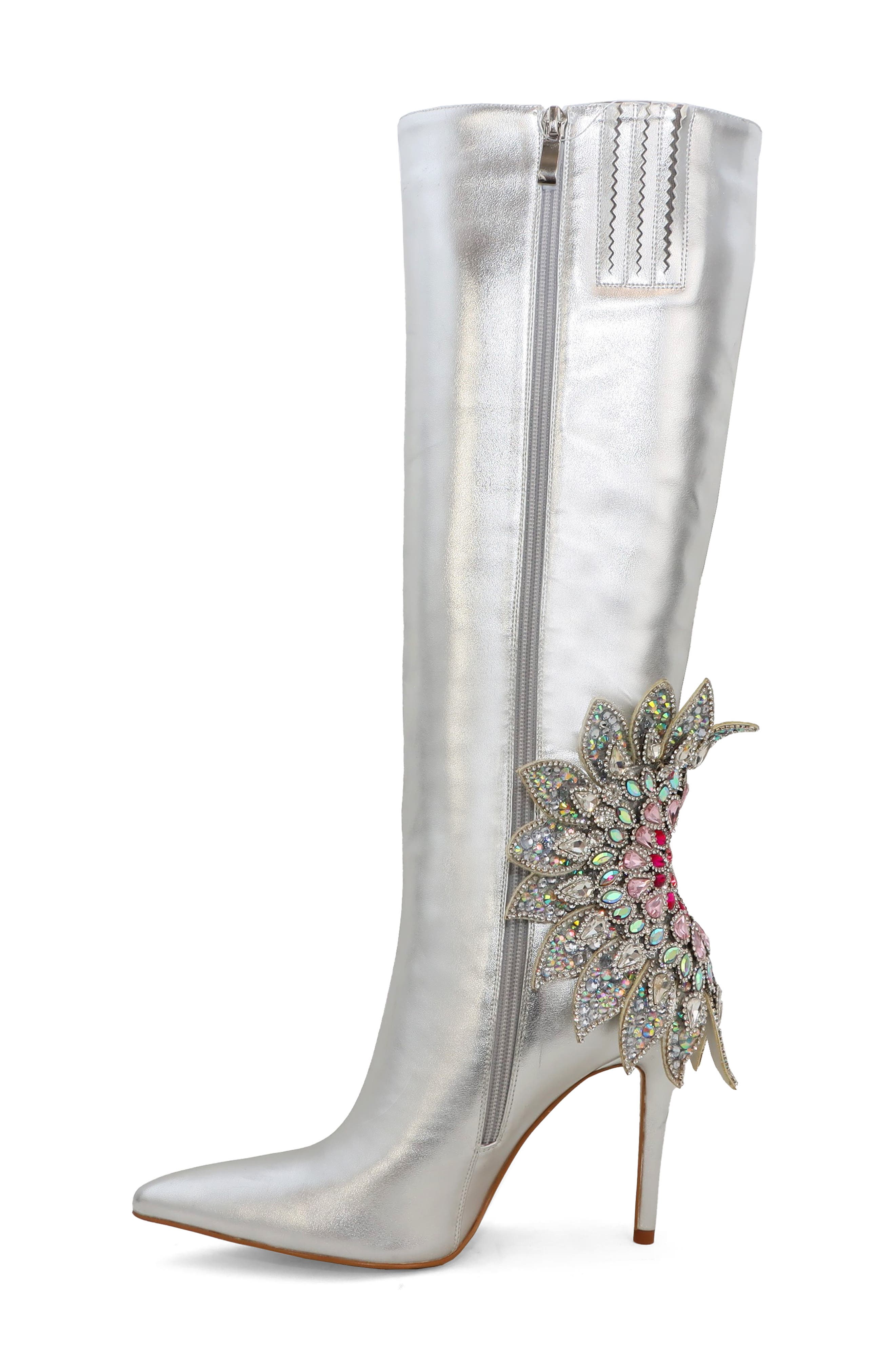 YOKI Nyla Embellished Metallic Boot, Alternate, color, Silver