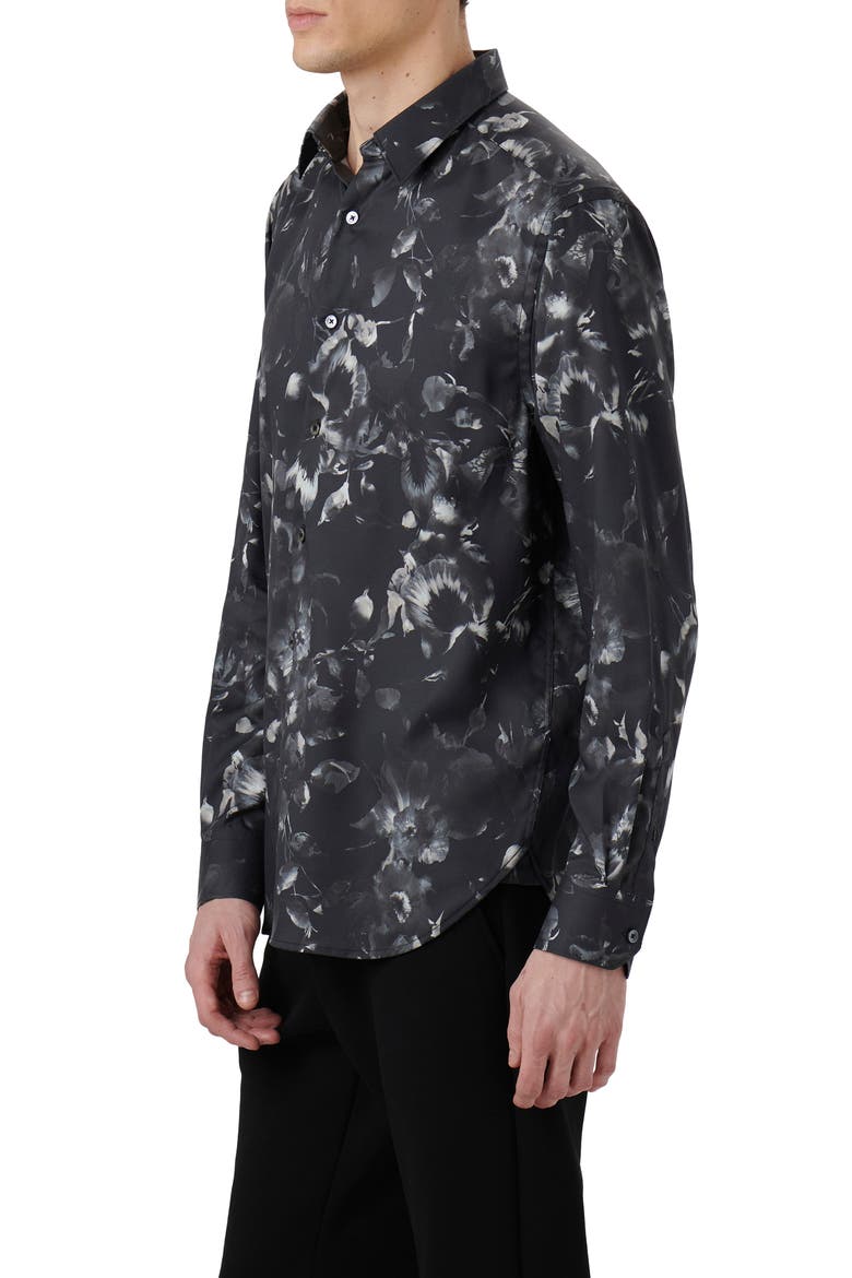 Julian Floral Print Button-Up Shirt, Alternate, color, ANTHRACITE