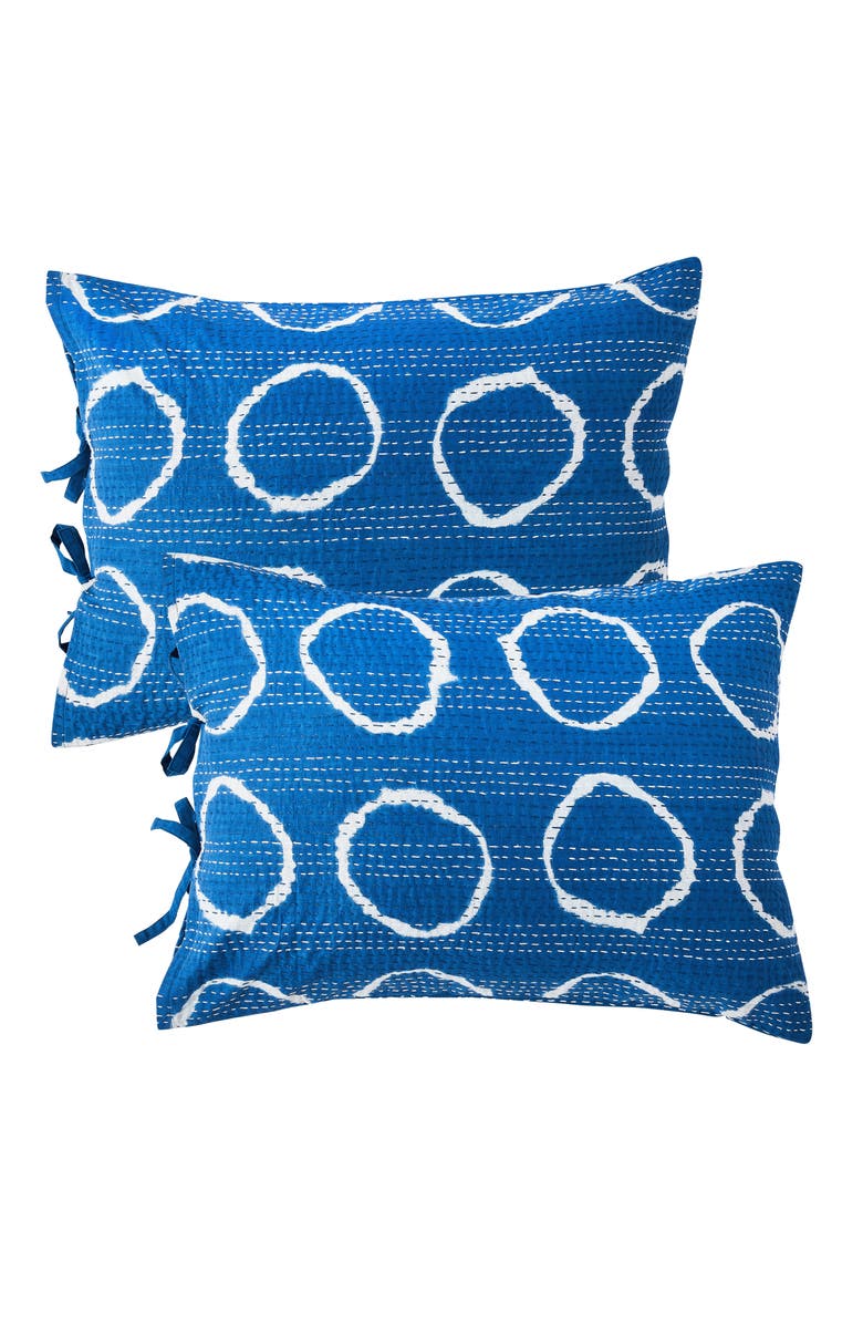 MELANGE HOME Circles Kantha Set of 2 Cotton Shams, Main, color, Indigo