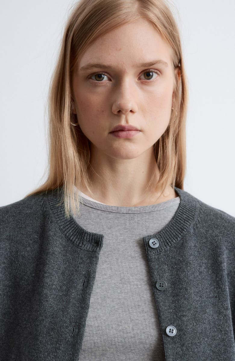 & Other Stories Crewneck Wool & Cotton Cardigan, Alternate, color, Grey Dark