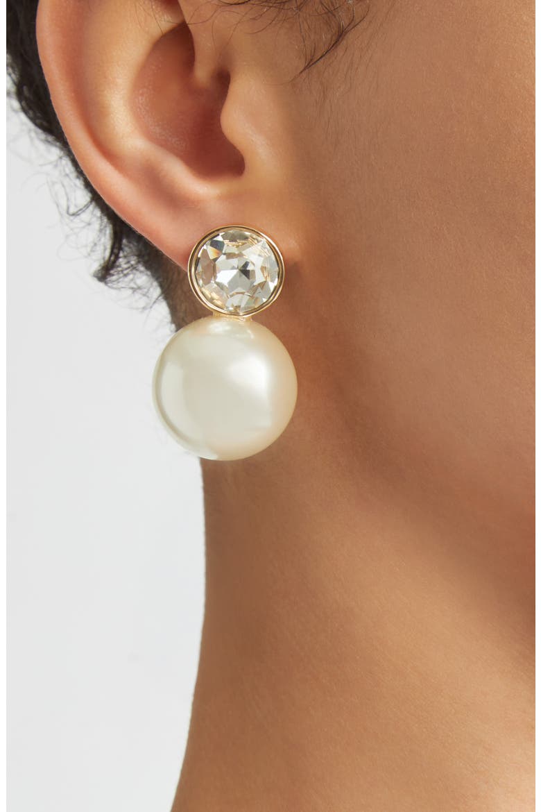 Crystal & Faux Pearl Earrings, Alternate, color, PEARL/GOLD