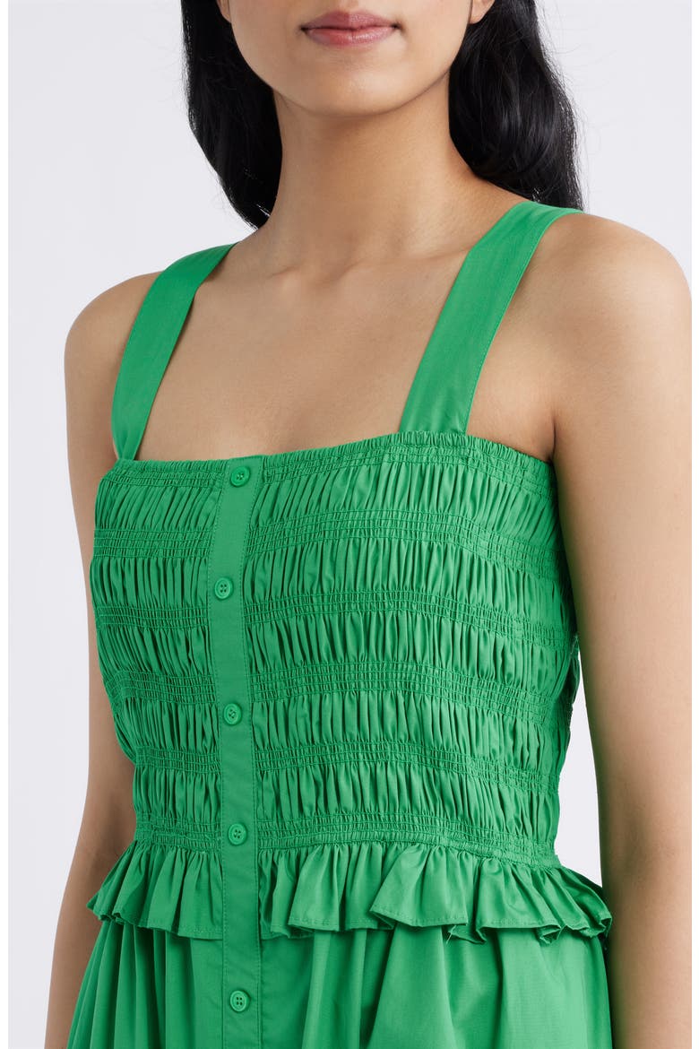 Smock Bodice Cotton Midi Sundress, Alternate, color, GREEN