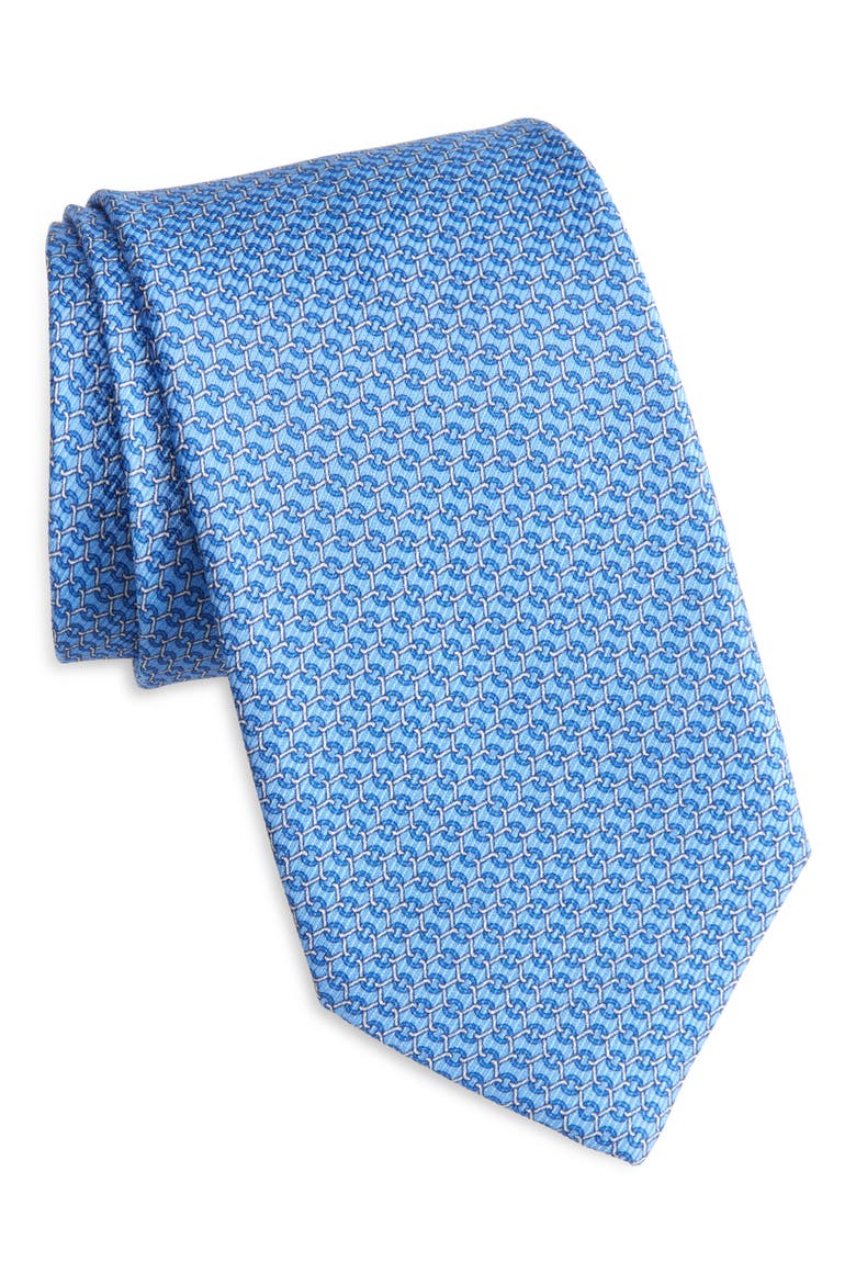 Chainlink Print Silk Tie, Main, color, SKY
