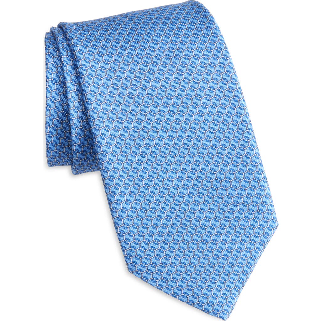 David Donahue Chainlink Print Silk Tie In Sky