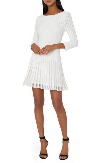 Milly Tabitha Sheer Stripe Long Sleeve Godet Minidress In Sand