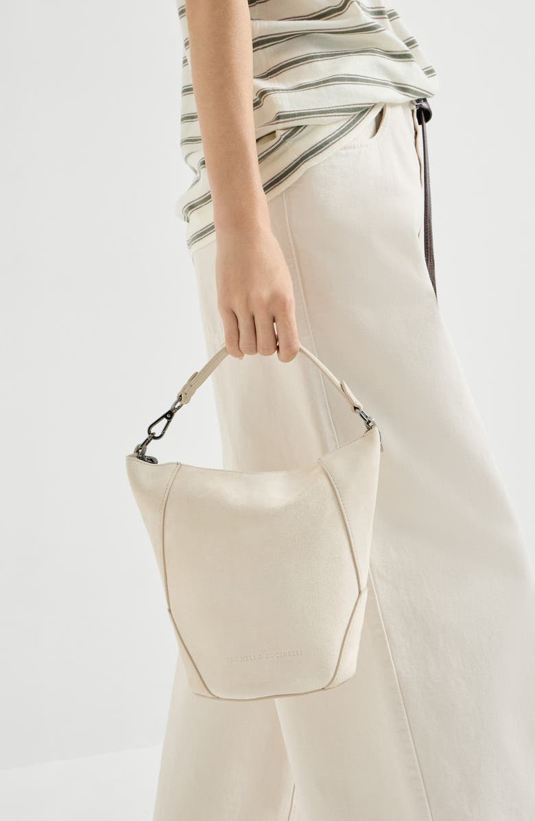 Brunello Cucinelli BC Duo bucket bag in suede, Alternate, color, Ivory