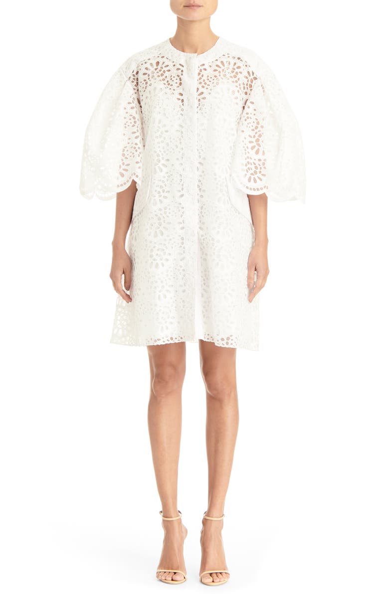 Carolina Herrera Dramatic Sleeve Broderie Anglaise Jacket, Main, color, 