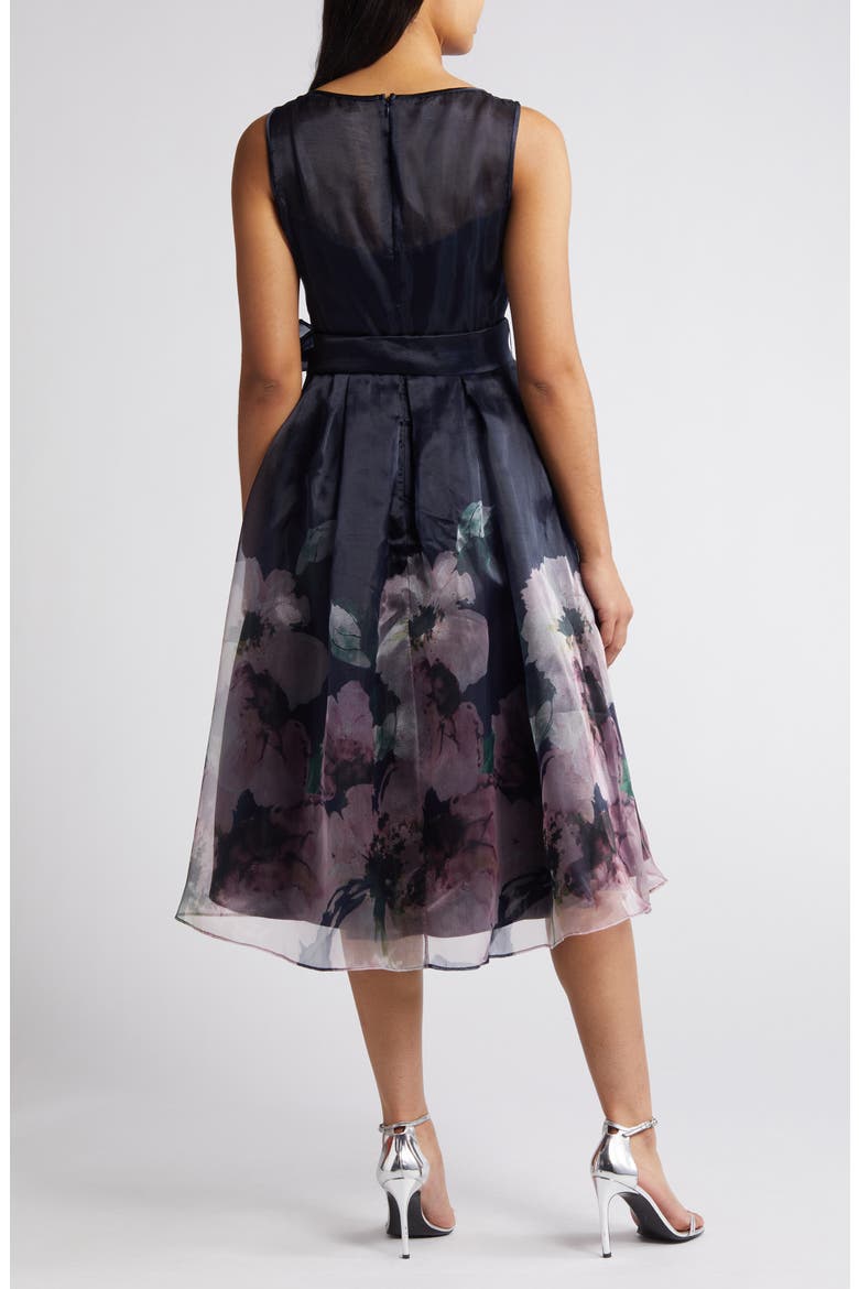 Floral Border Print Cocktail Dress, Alternate, color, NAVY PANSY