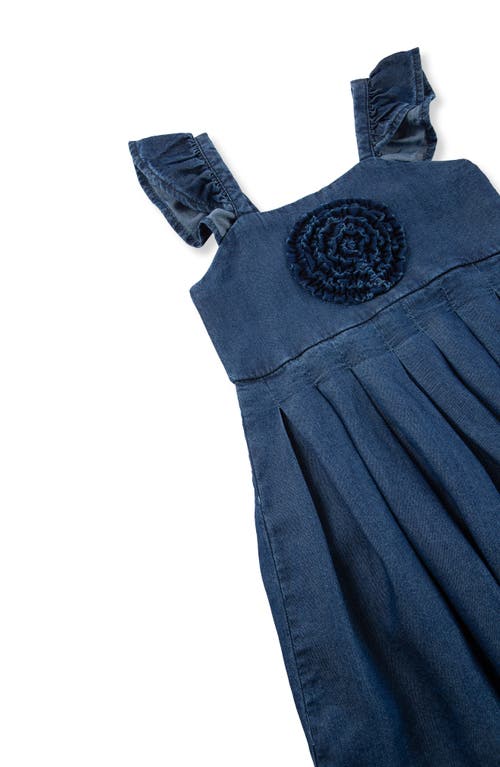 Shop Habitual Kids Kids' Rosette Stretch Denim Dress In Indigo