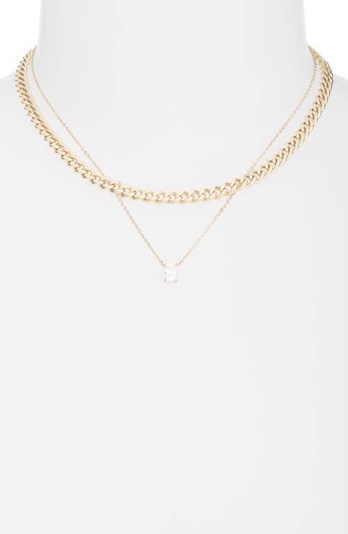 Nordstrom Set Of 2 Curb Chain & Cubic Zirconia Pendant Necklaces In Gold