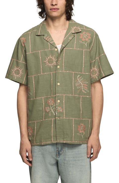 Embroideree Slub Cotton Camp Shirt