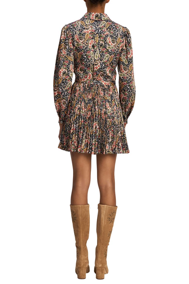Reynolds Rose Paisley Pleated Minidress, Alternate, color, BLACK MULTI