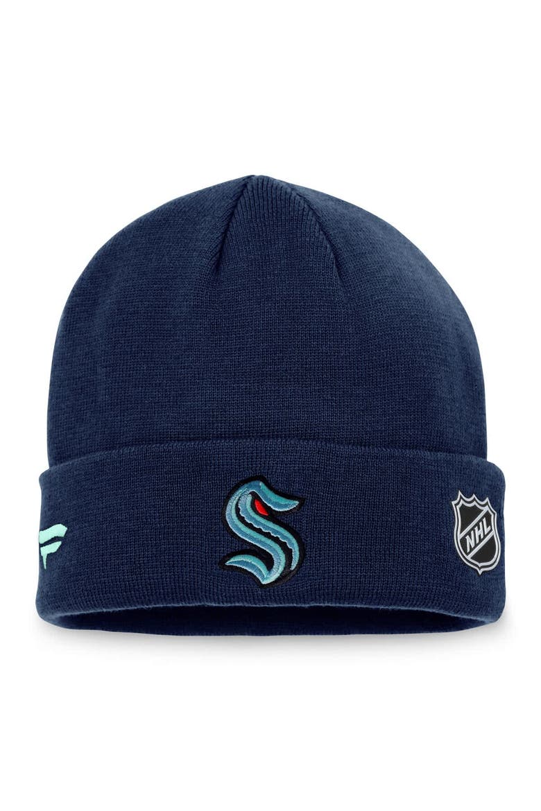 Men's Fanatics  Deep Sea Blue Seattle Kraken Game & Train Cuffed Knit Hat, Main, color, Navy