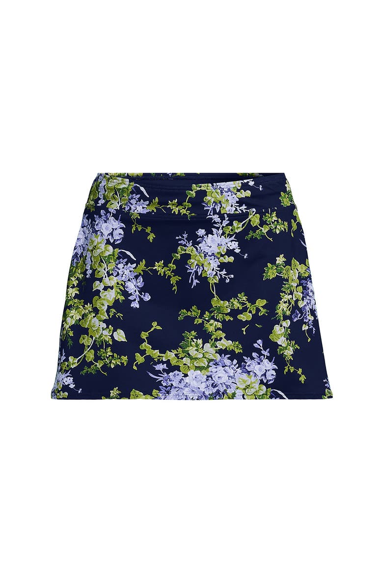Tummy Control Swim Skirt, Alternate, color, Navy/White Blooms