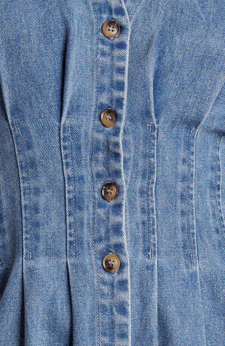 FLYING TOMATO Denim Button Front Midi Dress, Alternate, color, Medium Indigo