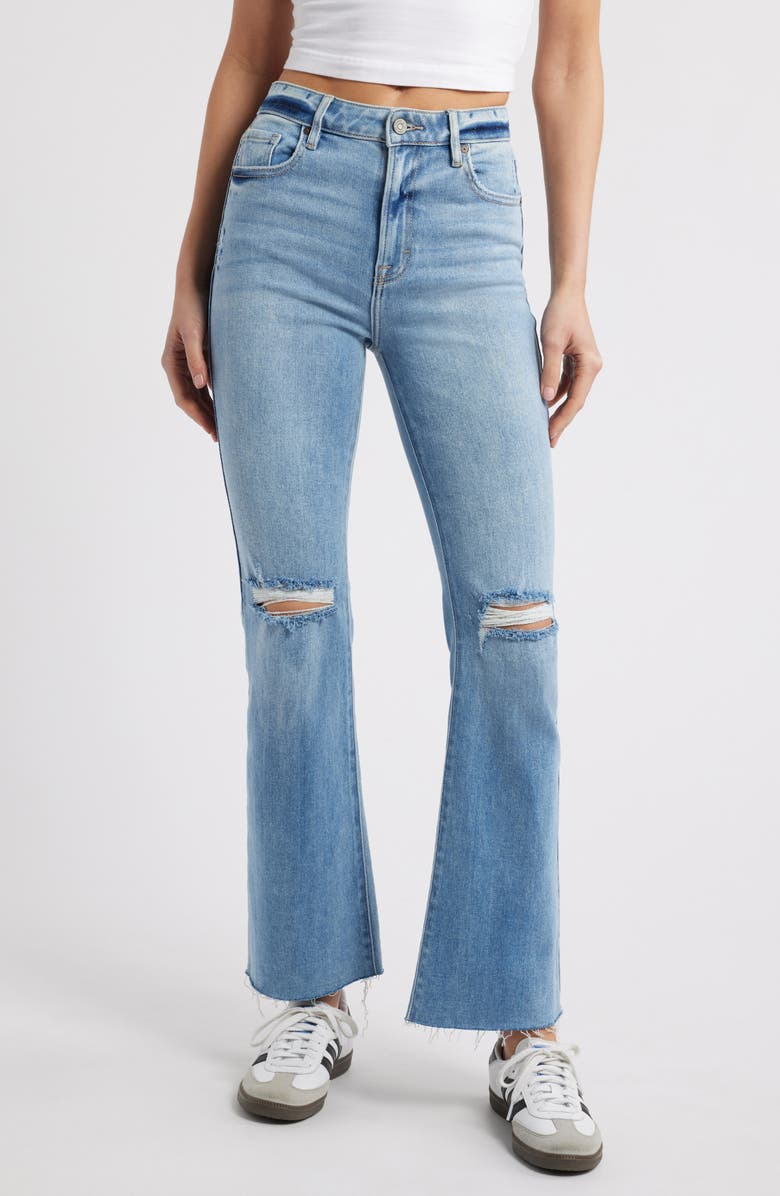 HIDDEN JEANS Ripped Mid Rise Flare Jeans, Main, color, Med Wash