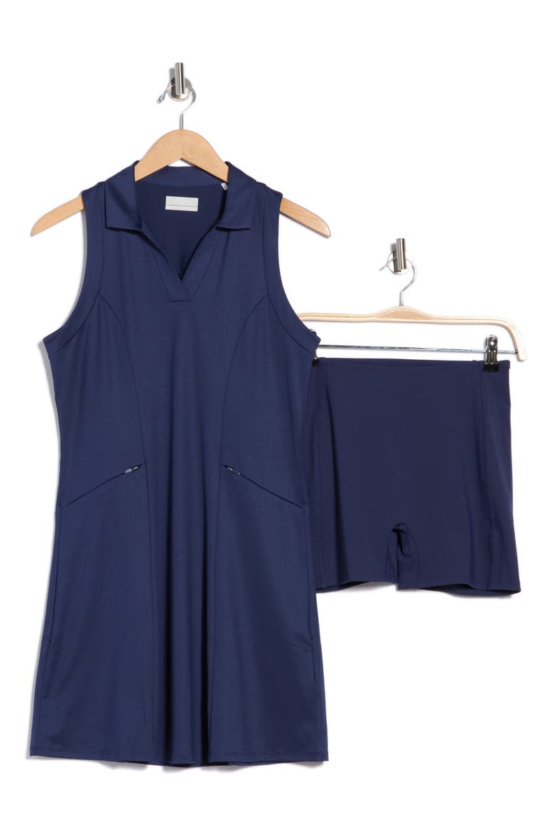 Sleeveless Flounce Mesh Detail Golf Dress, Alternate, color, PEACOAT
