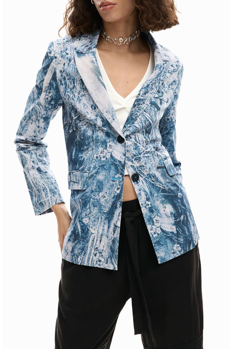 Floral Mixed Print Stretch Cotton Jacket, Main, color, MULTI GRAY/ BLUE