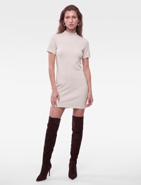 Slim Funnel Neck Short Sleeve Mini Dress