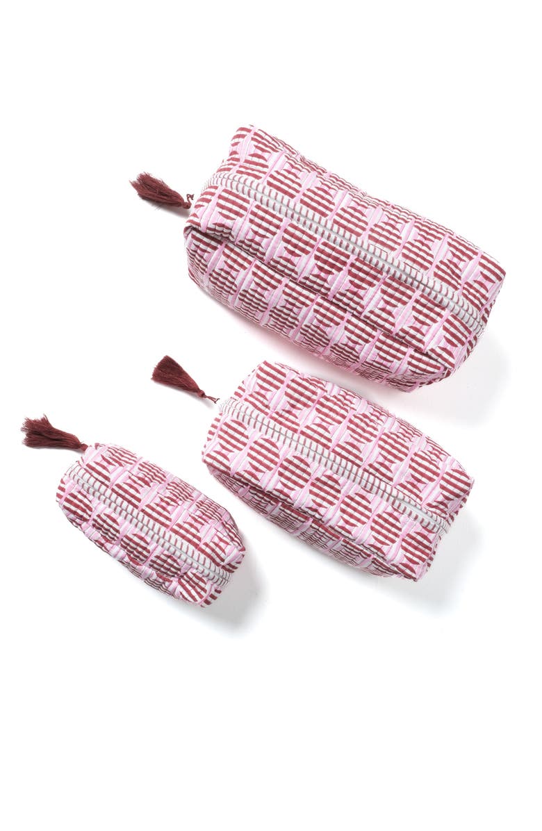 Inner Child Striped Circles Blockprint Makeup Bag - Set of 3, Alternate, color, Pink