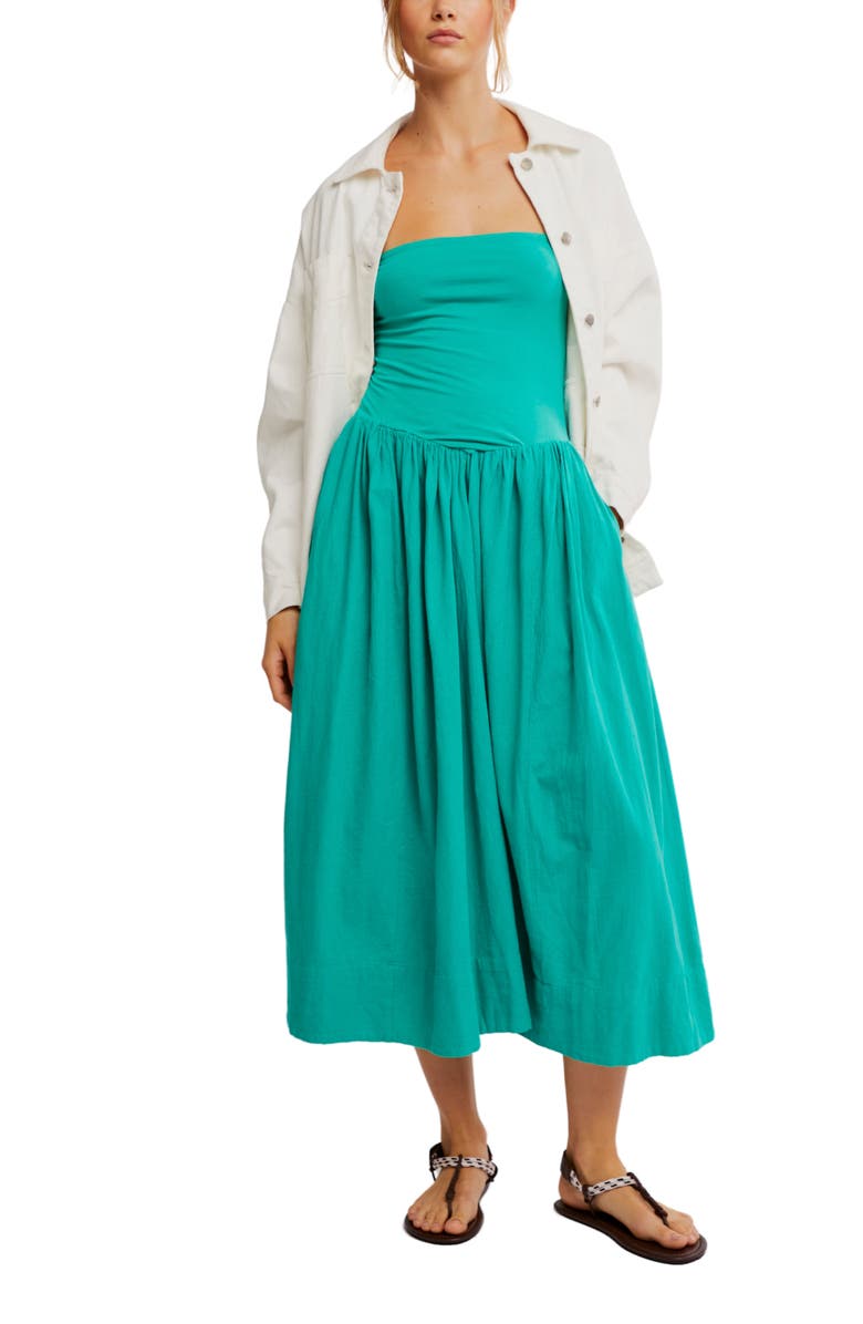 Free People Onda Strapless Midi Dress, Alternate, color, Malachite Green