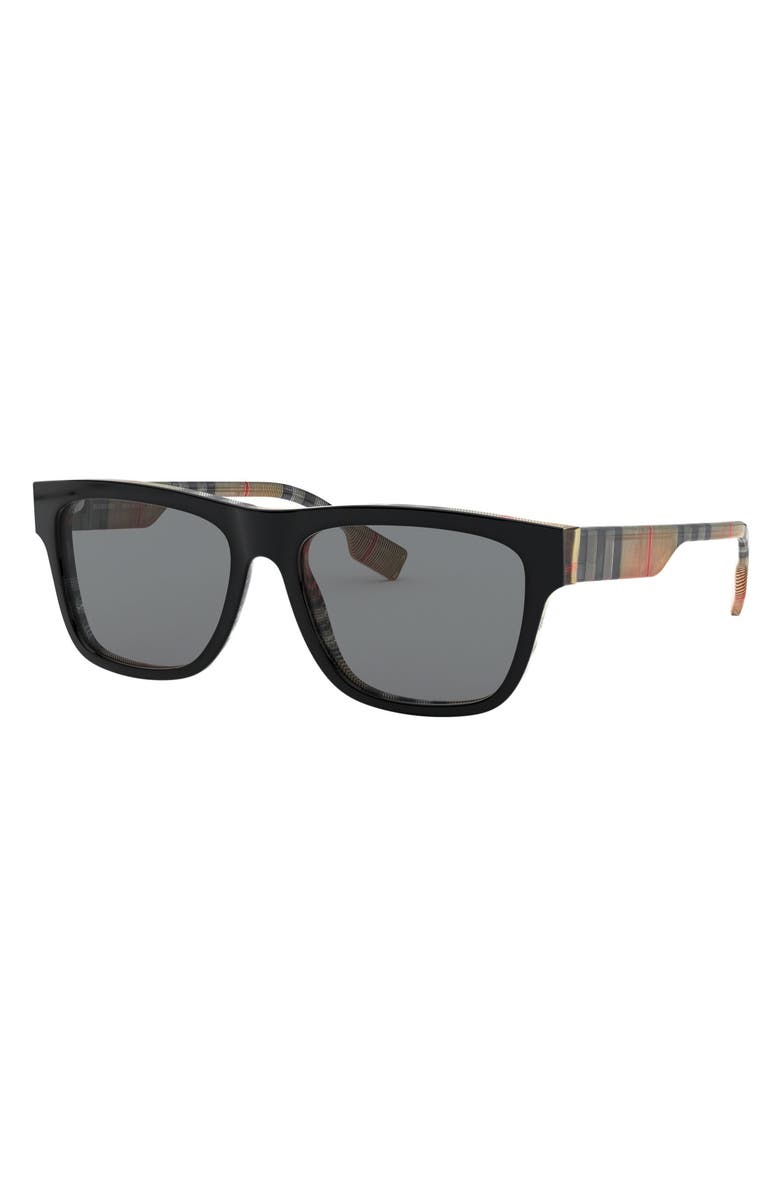 Burberry 56mm Rectangular Sunglasses, Alternate, color, Black/ Vintage Check / Grey