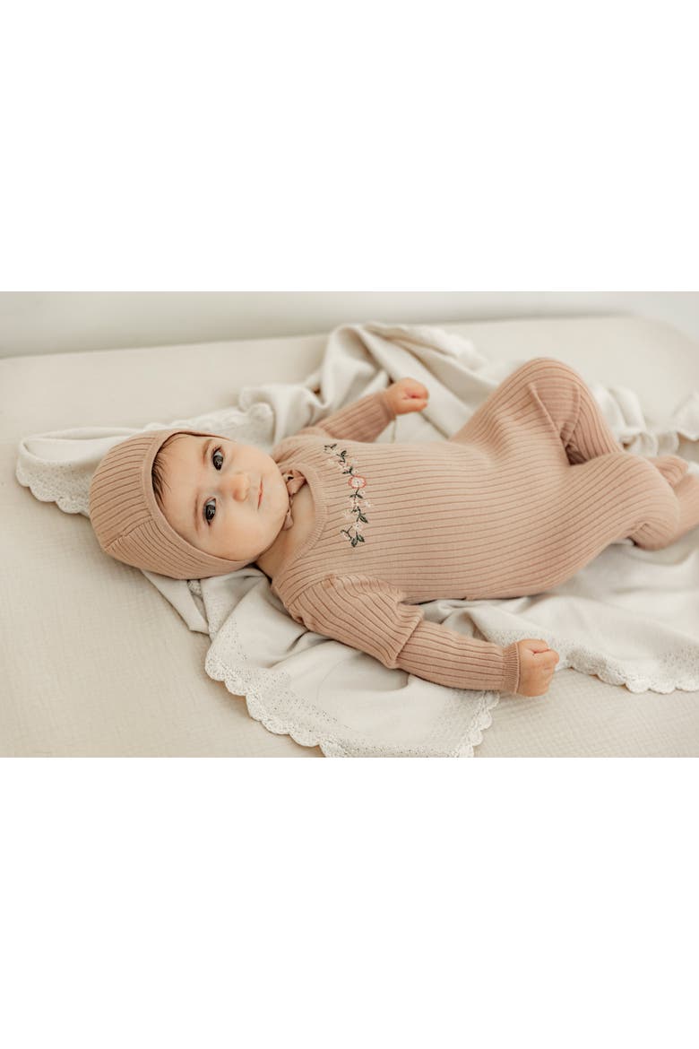 Boy Knit Crochet Blanket with Crochet Hem Trim, Alternate, color, Light Beige