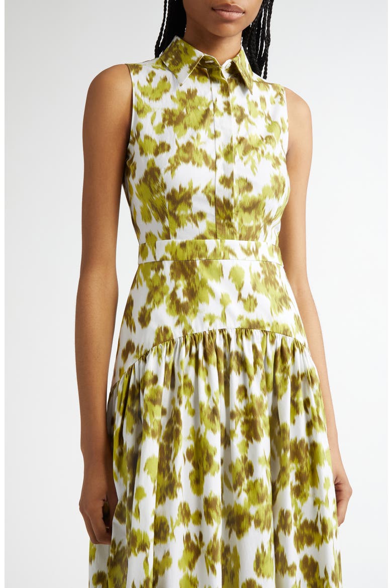 Abstract Floral Print Drop Waist Shirtdress, Alternate, color, MOSS/OPTIC WHITE