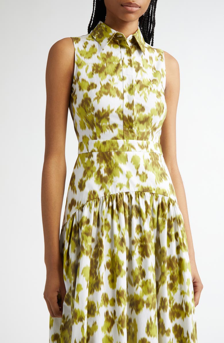Michael Kors Collection Abstract Floral Print Drop Waist Shirtdress, Alternate, color, Moss/ Optic White