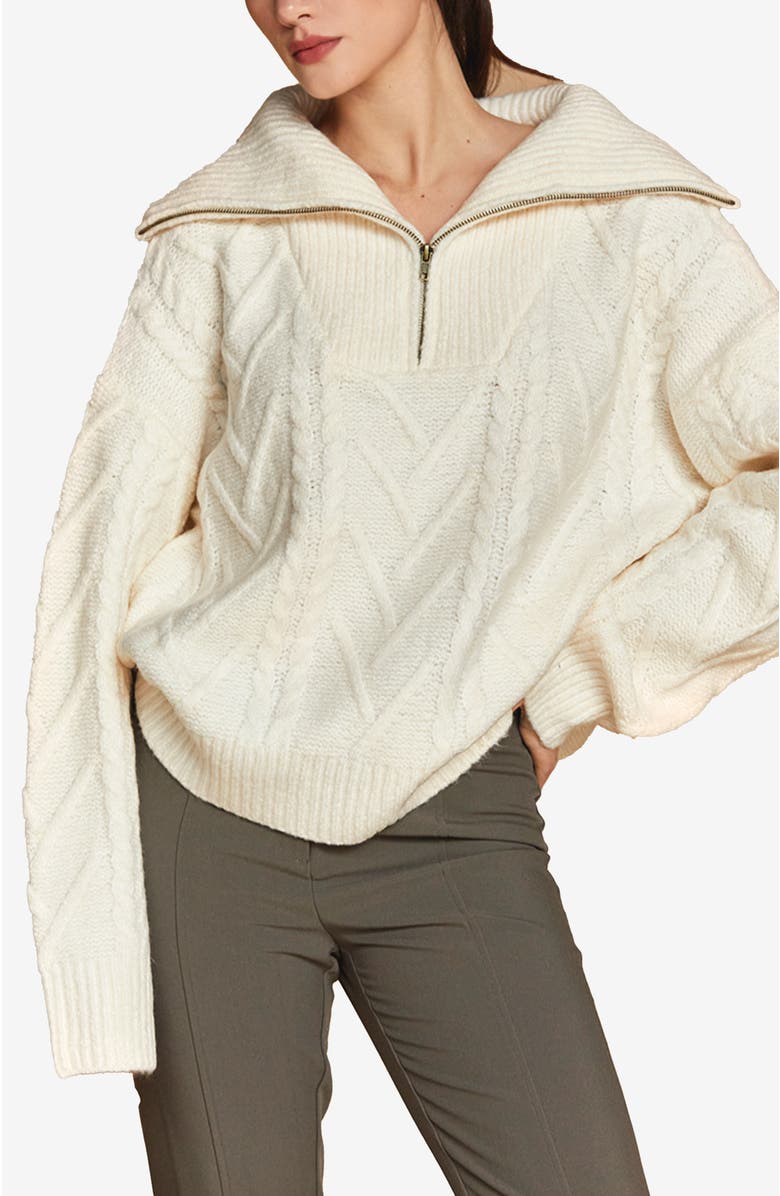 CRESCENT Front Zip Chunky Cable Knit Sweater, Main, color,