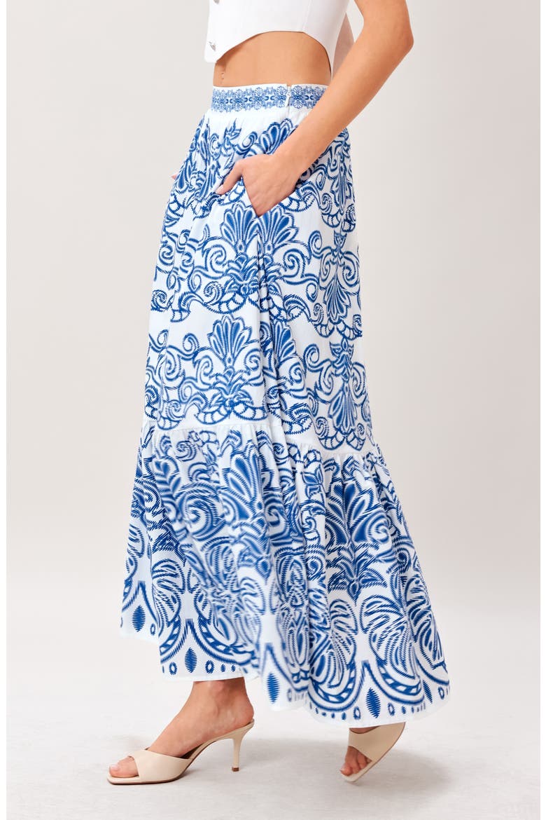 Tiered Cotton Maxi Skirt, Alternate, color, WHITE BLUE