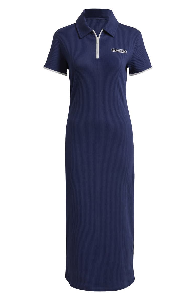 adidas Originals Zip Polo Rib Midi Dress, Alternate, color, 