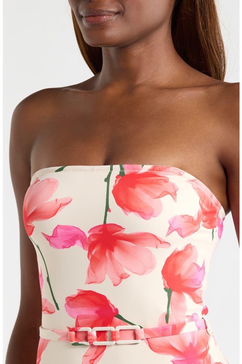 Chain Belt One-Piece Swimsuit, Alternate, color, IVORY/RED FLORAL