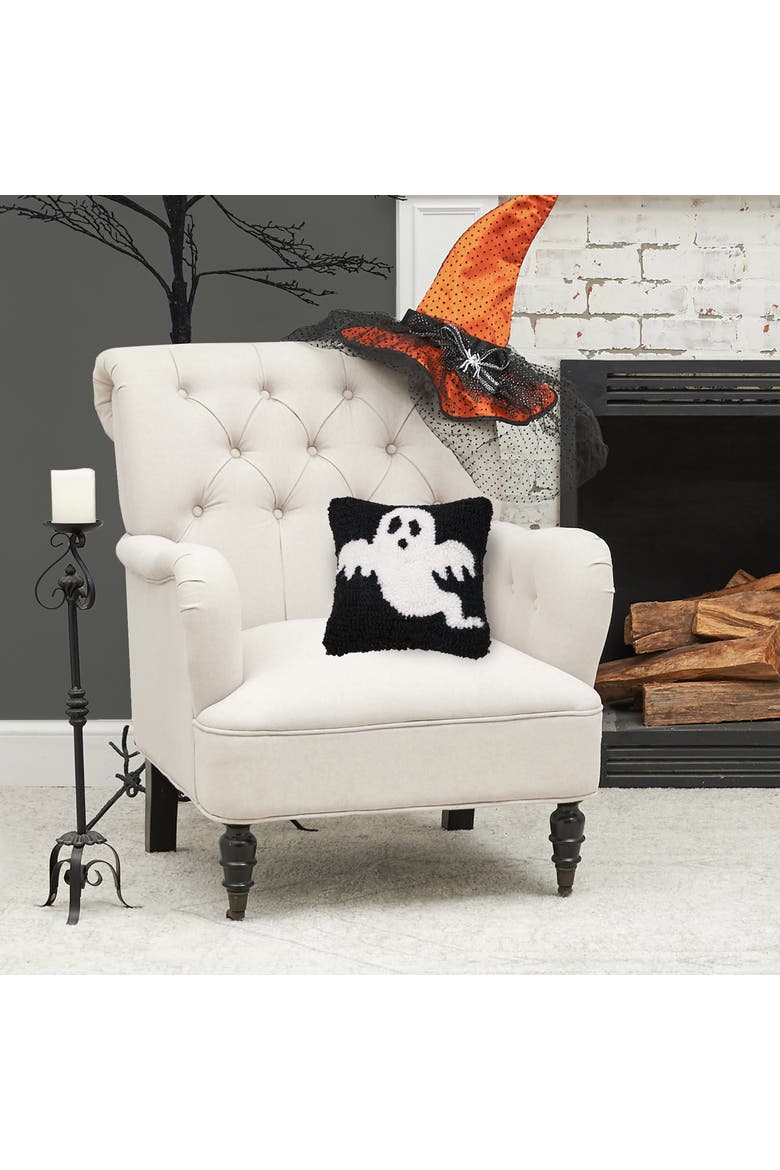 Cute Ghost Halloween Hooked Petite Mini Accent Pillow 8" x 8", Alternate, color, Black