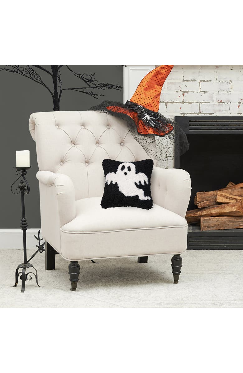 C&F Home Cute Ghost Halloween Hooked Petite Mini Accent Pillow 8" x 8", Alternate, color, Black