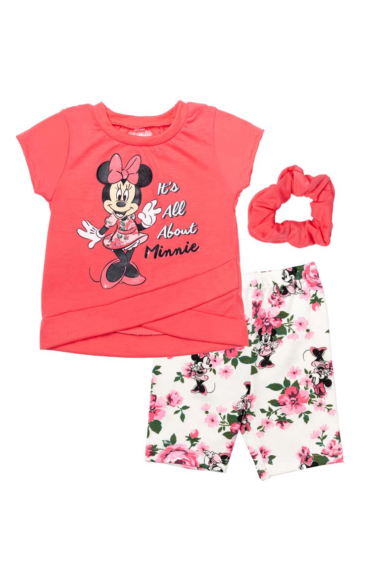Minnie Mouse T-Shirt and Bike Shorts Set with Scrunchie, Main, color, Minnie Pink Floral