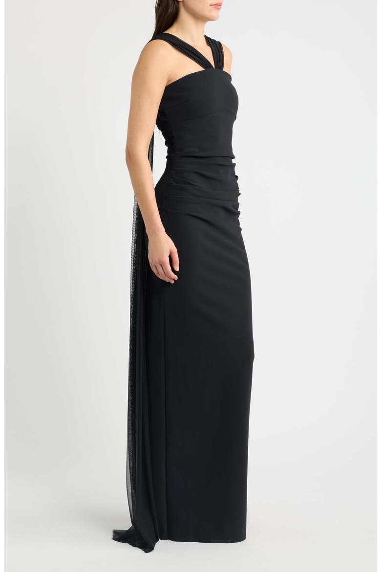 Eridani Illusion Cape Gown, Alternate, color, 37 BLACK